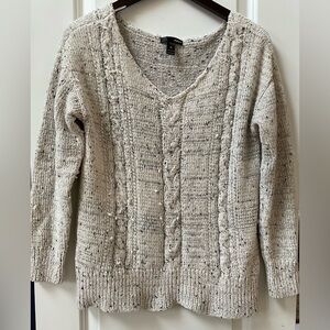 Aqua Chenille Cable V-Neck Sweater